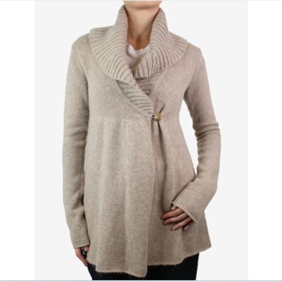 Vince Cashmere Blend Shawl Collar Empire Waist Wrap Cardigan, Tan, Size Medium - Picture 1 of 12